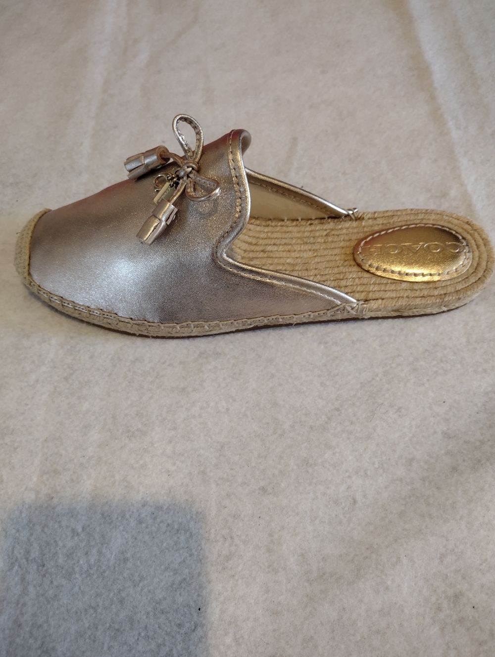 Coach Cassidy Espadrille Slides In A Metallic Champagne Gold Leather And Accents - Picture 7 of 10